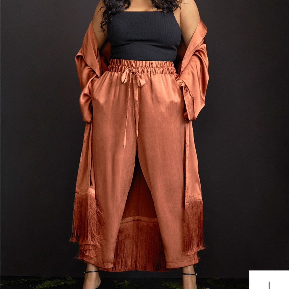 ELOQUII Satin Duster with Fringe Detail